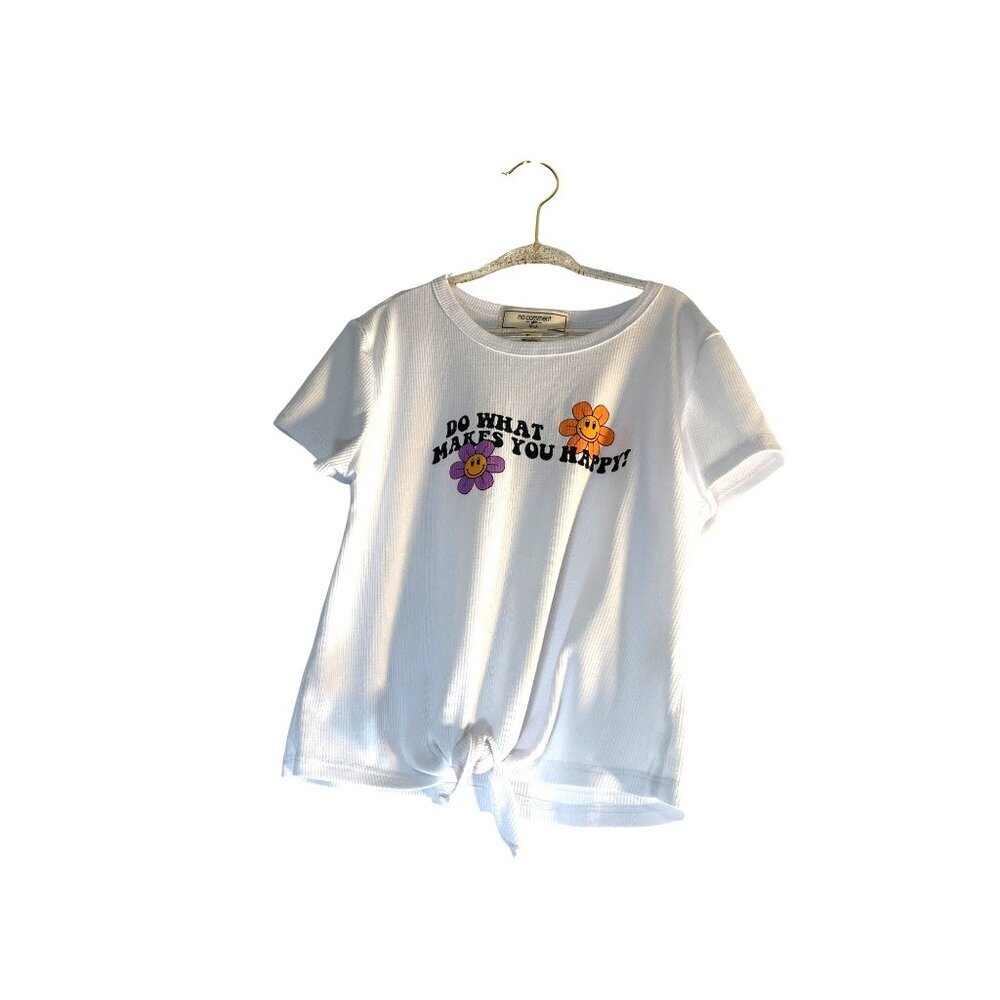 No Comment Girls Graphic Tie Front Top White Multi Size M 10-12